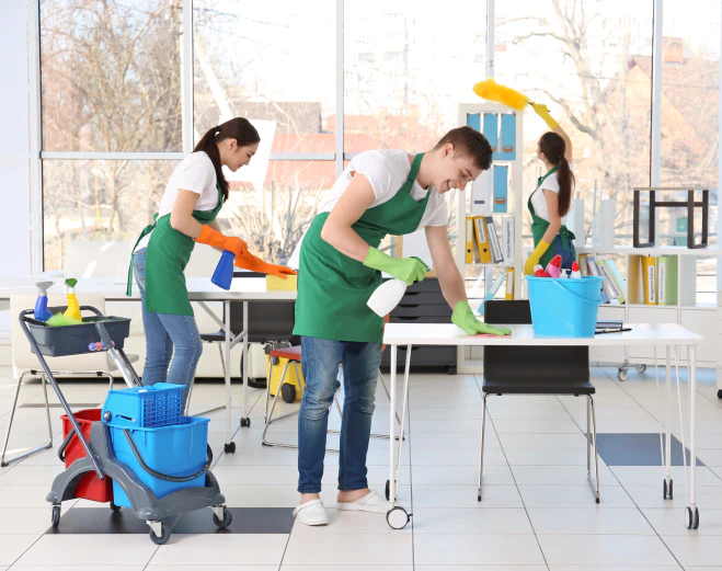 workers cleaning the office